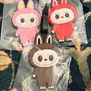 Bundle of 3 Cute Animal Character Kids Bag Tags - Pink, Red, Brown